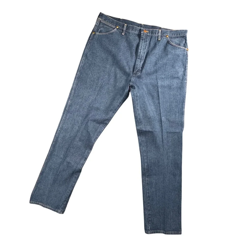 Vintage Wrangler Mens Blue Denim Jeans 42x35.5 Made USA Straight Leg Cowboy‎ Cut